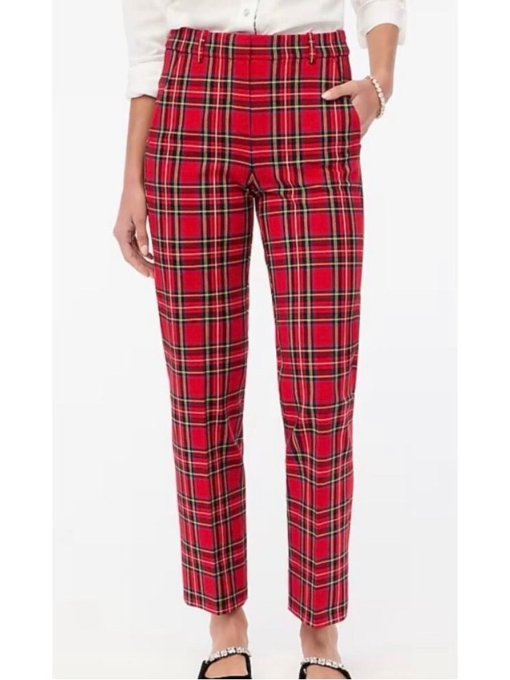 J. Crew Kallie Red Tartan Plaid Holiday High-Rise Straight Ankle Pants NWT